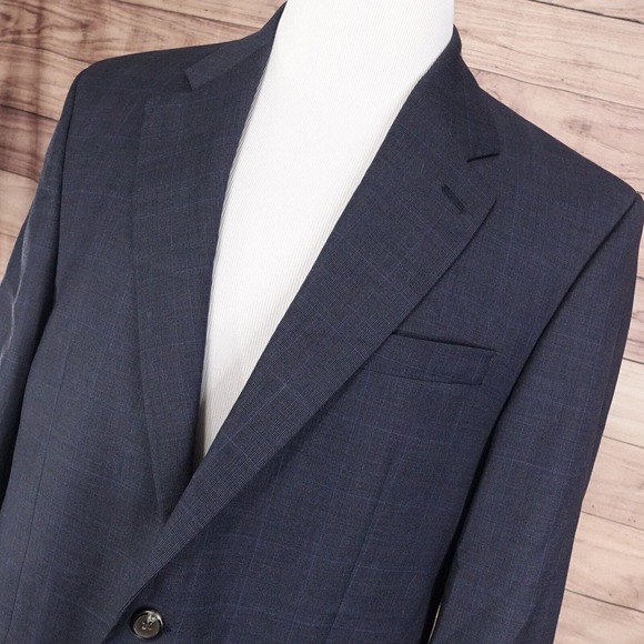 VINTAGE LAUREN RALPH LAUREN 100% WOOL BLUE CHECK BLAZER SUIT JACKET SZ 42L - Picture 2 of 10
